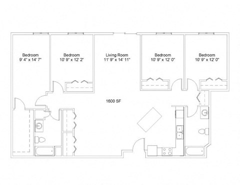 Floor plan for 4 beds, 2 baths, 1705 sqft